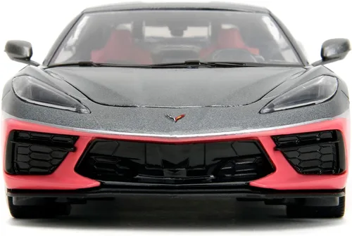 Vista 2 de Jada Pink Slips 1:24 W6 2020 Chevy Corvette - Auto fundido a presión, juguetes para niños y adultos (gris metálico/rosa)
