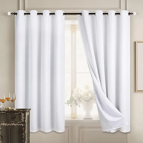 Vista 120 de Diraysid Cortinas 100% opacas de lino beige para dormitorio, con ojales, aislamiento térmico, cortinas de oscurecimiento de habitación