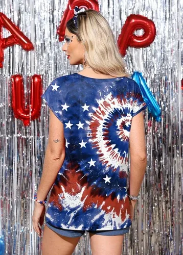 Vista 4 de Spadehill Camisa de manga corta para mujer del 4 de julio con bandera estadounidense