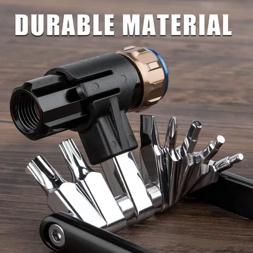 Vista 2 de Herramienta de bicicleta con inflador de CO2 – Herramienta de cadena de bicicleta/Torx/Hex/Destornillador – Kit multiherramienta de bicicleta