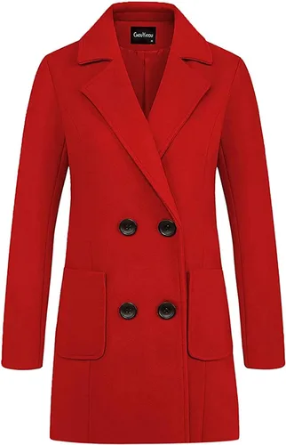 Vista 2 de Chouyatou - Elegante abrigo con cuello de solapa y abotonadura doble para mujer, de mezcla de lana