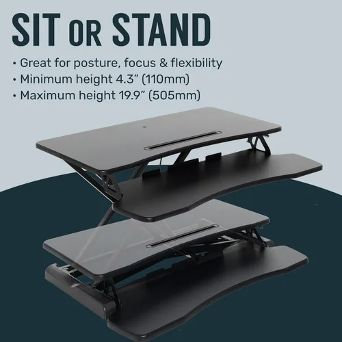 Vista 3 de TechOrbits - Convertidor de escritorio de pie, regulable, para sentarse y pararse, madera de fibropanel de densidad media, bandeja para teclado