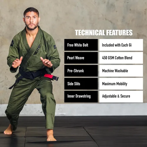 Vista 5 de Elite Sports - Kimono para hombres, gi, aprobado por la IBJJF, tela pre-encogida con cinturón para Jiu Jitsu brasileño (ver guía de tallas)