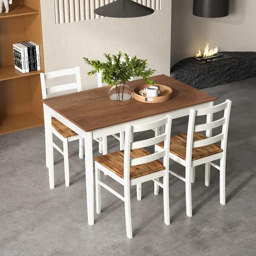 Vista 2 de Giantex Juego de comedor de 5 piezas para 4, mesa rectangular de madera maciza y 4 sillas con patas de madera de goma, juego de mesa de cocina