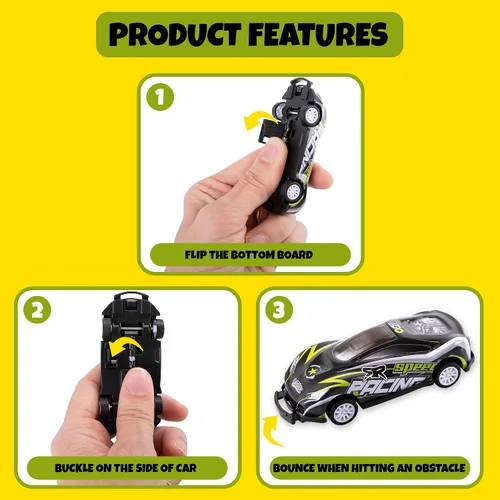 Vista 6 de ArtCreativity Coches de carreras con tapa para niños, juego de 12 autos de juguete en 8 diseños, mini autos de carreras fundidos a presión