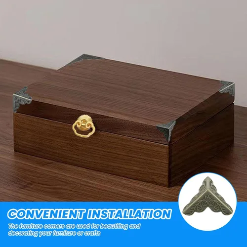 Vista 5 de SDTC Tech Paquete de 12 protectores de esquina de muebles de 1 x 1 pulgada, borde triangular de bronce antiguo, protector decorativo de esquina