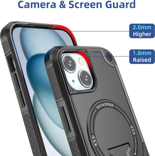 Vista 4 de ACCREW Funda magnética para iPhone 15 con soporte invisible [compatible con MagSafe] [protección contra caídas] con borde de TPU suave, parte