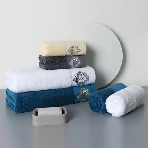 Vista 8 de Juego de toallas de baño de lujo súper suaves y altamente absorbentes de 100% algodón premium para regalos (Azul-A)
