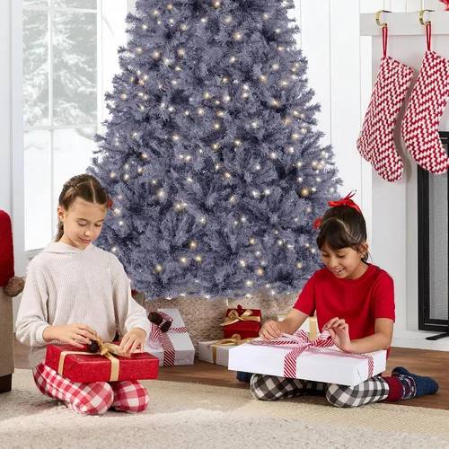 Vista 129 de Best Choice Products Árbol de Navidad azul bebé preiluminado de 6 pies, decoración navideña artificial completa con 947 puntas de rama, 250 luces