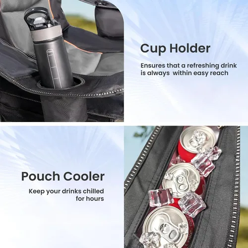 Vista 8 de Sillas plegables de camping para adultos, sillas de césped acolchadas con respaldo alto para exteriores con soporte lumbar y soporte para tazas