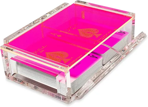 Vista 6 de La Canasta - Juego de bandeja para cartas con 2 barajas de cartas en caja acrílica con tapa deslizante y base giratoria, mantiene la pila de cartas