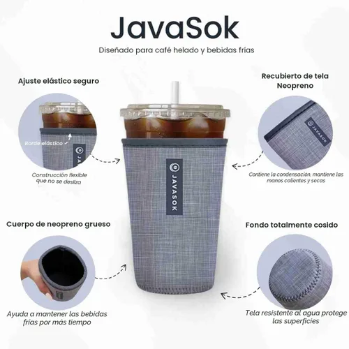 Vista 5 de Sok It JavaSok Funda aislante de neopreno para tazas de café helado y soda fría (Floral abstracto, Pequeño: 16-20oz)