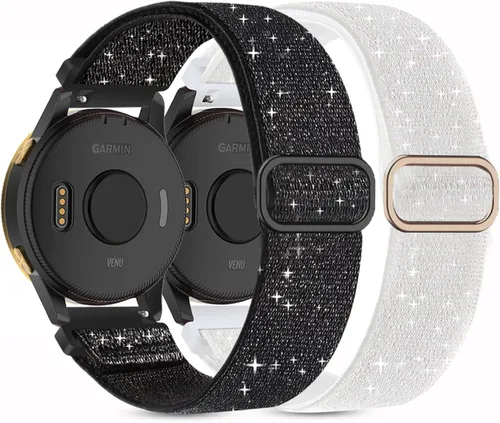 Vista 8 de Paquete de 2 bandas elásticas de nylon para relojes compatibles con Garmin Vivoactive 5/6/Forerunner 55/165, correas deportivas ajustables de negro