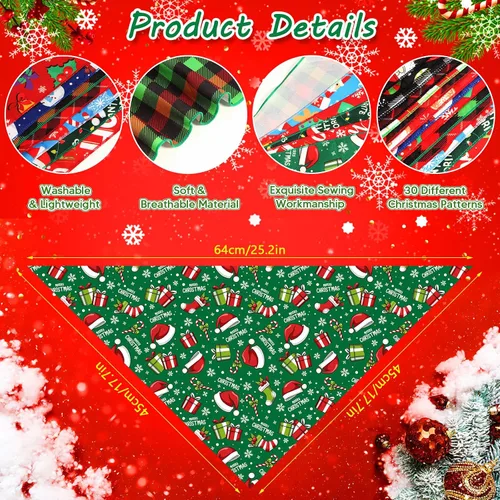 Vista 3 de 30 pañuelos de Navidad para perros, bufandas ajustables para perros, baberos, pañuelos de invierno para cachorros, pañuelos lavables para Tema
