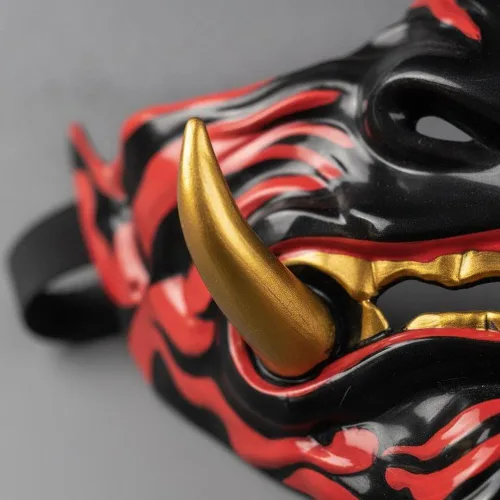 Vista 6 de Máscara de media cara de samurái japonés, máscara de cosplay de Hannya Oni para fiesta de Halloween, accesorios de cosplay