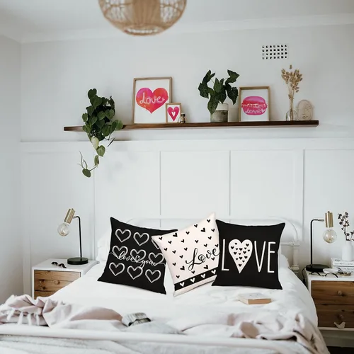 Vista 6 de Geefuun 4 fundas de almohada negras para el día de San Valentín, funda de cojín de lino de San Valentín de 18 x 18 pulgadas, decoración de regalo