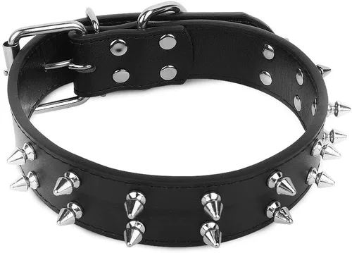 Vista 4 de Mantén a tu perro seguro y elegante con nuestro collar ajustable de 18 pulgadas para perro, diseño duradero de cuero negro para mayor protección, S