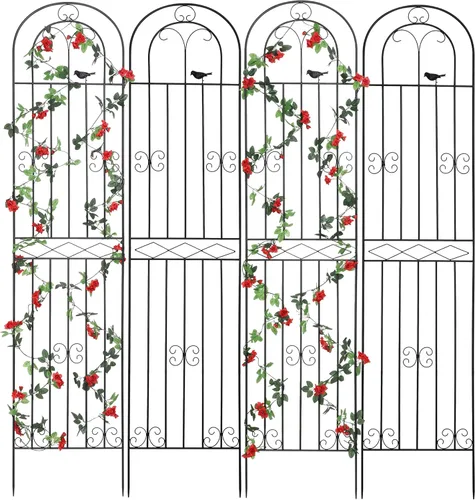 Vista 9 de Paquete de 2 Enrejados de Jardín de Metal de 70.8" de Alto x 19.7" de Ancho con Revestimiento Negro, Panel de Rejilla de Alambre en Celosía