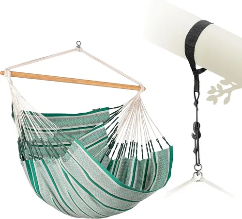 Vista 47 de LA SIESTA® - Silla Hamaca Grande y Cómoda de Algodón Habana & CasaMount - Silla Colgante con Kit de Suspensión para Paredes, Techos y Vigas Café