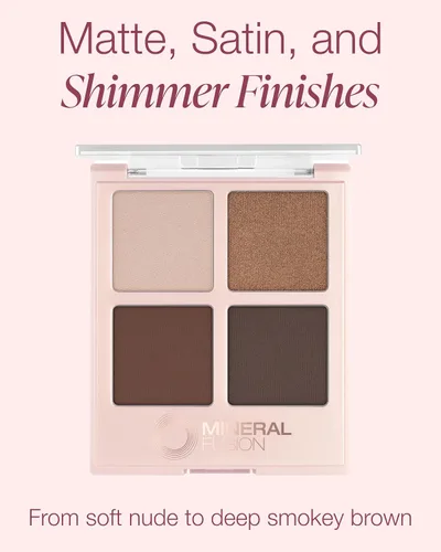 Vista 3 de Mineral Fusion Paleta de sombras de ojos Maquillaje vegano con acabados mate, satinado y brillante Fórmula natural y ligera (Coffee Break)