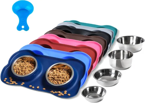 Vista 16 de Hubulk - Comedero doble de acero inoxidable con base de silicona antideslizante antiderrames y pala para alimento, para perros pequeños, medianos