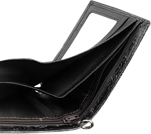 Vista 2 de Cartera de cuero gris plateado con cadena para hombre, diseño de dragón vintage, plateado, Vintage