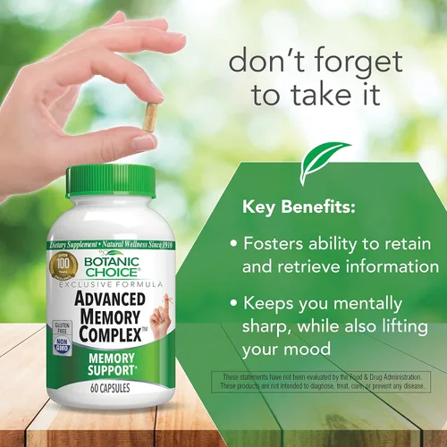 Vista 4 de Botanic Choice Advanced Memory Complex - Suplementos cerebrales de apoyo al estado de ánimo para la memoria y la concentración, mezcla de hierbas