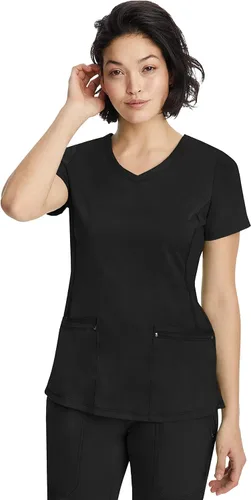 Vista 3 de Healing Hands - Camiseta médica con cuello en V para mujer, suave, elástica Negro