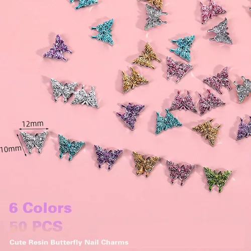 Vista 3 de 50 dijes de mariposa 3D – Decoración de joyas Kawaii para arte de uñas impresionantes diseños de uñas