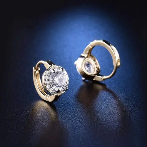 Vista 4 de GULICX Joyería de moda Oro Tono Oval Cristal Blanco Encantador Real Pendientes De Aro, Cristal, Circonia cúbica