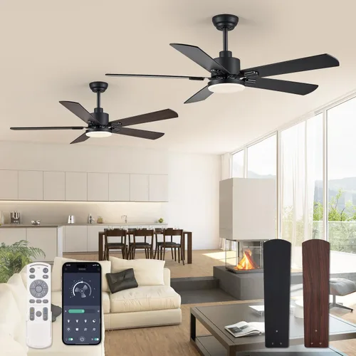 Vista 10 de ZMISHIBO Ventiladores de techo de 44 pulgadas con luces, ventilador de techo moderno negro con control remoto, ventilador de techo