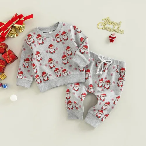 Vista 2 de Conjunto de sudadera de manga larga con cuello redondo para bebés y niñas ropa de otoño