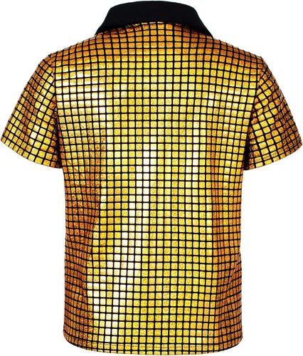 Vista 4 de TOGROP 5 piezas de disfraz de discoteca de los años 60 y 70 para niños, camisas de lentejuelas para niños, fiesta de Halloween, cosplay, 3 a 12 años