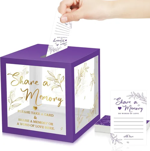 Vista 11 de Pajean - 50 tarjetas de memoria para celebrar la vida, caja de tarjetas con ventanas transparentes, caja de memoria para funeral, boda, cumpleaños