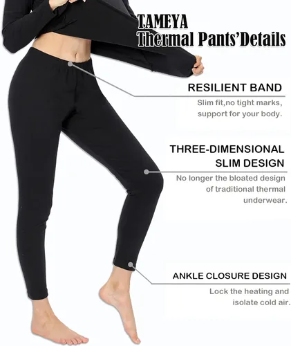 Vista 3 de TAMEYA Ropa interior térmica ultra suave para mujer, juego de 2 pantalones largos con forro polar, capa base para clima frío, parte superior e