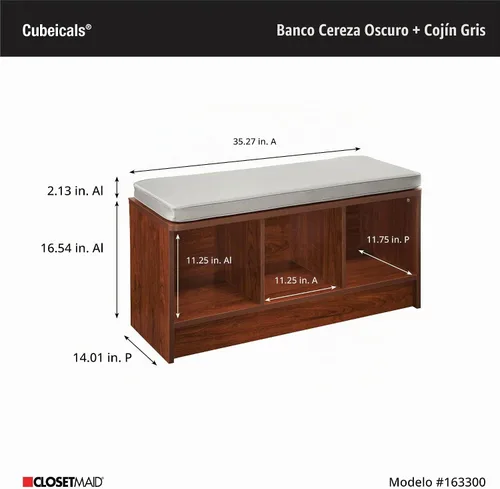 Vista 3 de ClosetMaid 1633 Cubeicals - Banco de almacenamiento de 3 cubos, color cereza oscura con cojín gris