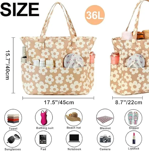 Vista 3 de Bluboon - Bolsa de playa impermeable para mujer, extra grande, con compartimento húmedo, para llevar de fin de semana, bolsa de piscina para viajes