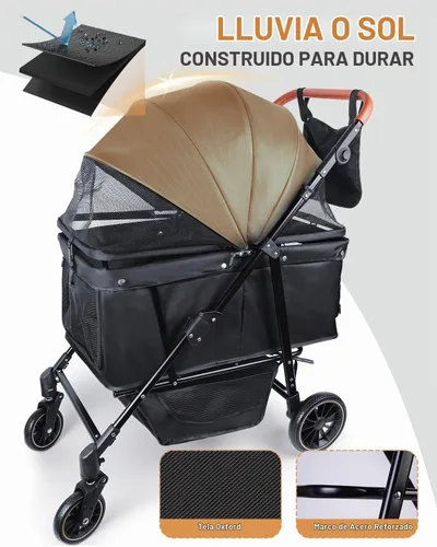 Vista 5 de Cochecito para perros medianos de hasta 66 libras, se adapta a perros grandes seleccionados, cochecito para mascotas para 2 perros pequeños con asa