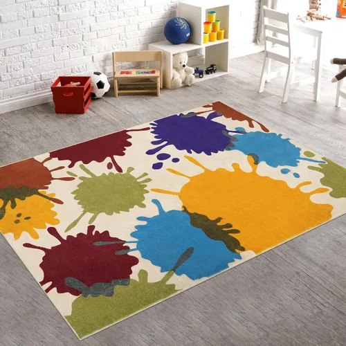 Vista 16 de STARUIA - Alfombra de huellas de manos y pies para niños para sala de juegos, alfombra de guardería lavable de 3 x 5 pies de colores para habitación