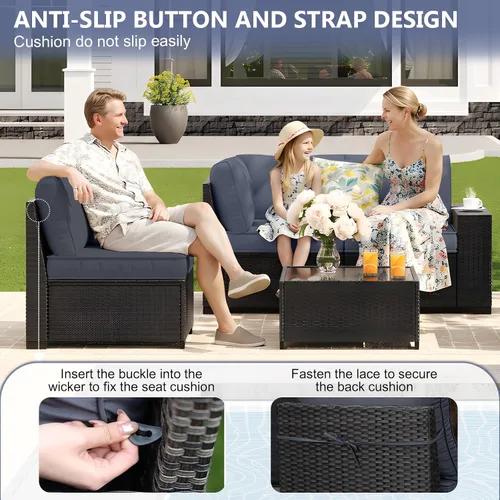Vista 6 de JOYURE Juego de muebles de patio de 5 piezas, sofá de exterior con cojines impermeables, sofá de patio en forma de L de ratán y mesa auxiliar Gris