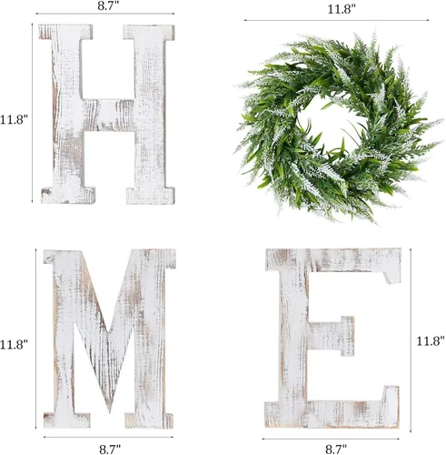 Vista 8 de LOSOUR Letras de madera para decoración de granja, corona con letrero decorativo para el hogar, sala de estar, entrada, cocina (blanco)