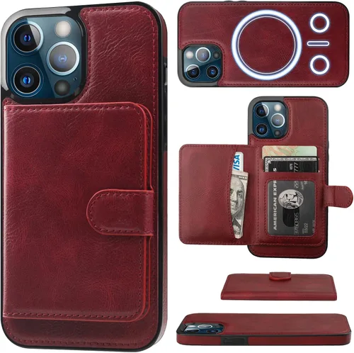 Vista 10 de Bocasal Funda tipo cartera para iPhone 13 Pro Max compatible con MagSafe magnético RFID bloqueo desmontable de piel sintética de alta calidad