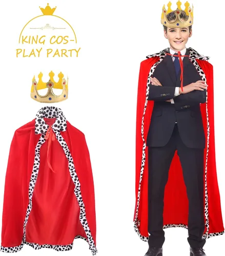 Vista 3 de Paquete de 2 disfraces de reyes para adultos, capa de reina para adultos, Halloween, King, príncipe, cosplay, fiesta de cumpleaños