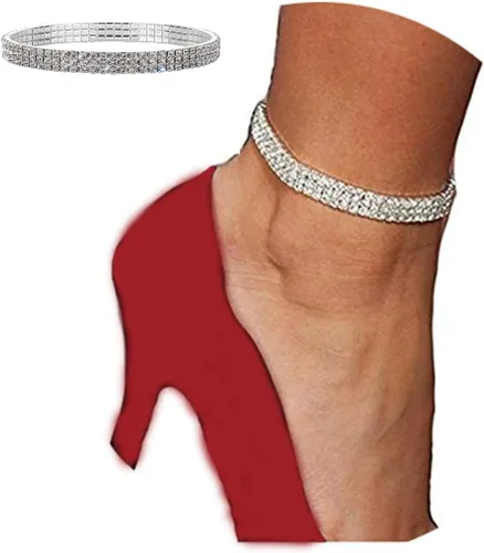 Vista 3 de Kiokioa Tobillera elástica para mujer, con diamantes de imitación de cristal, para tenis, tobillera elástica, Cristal