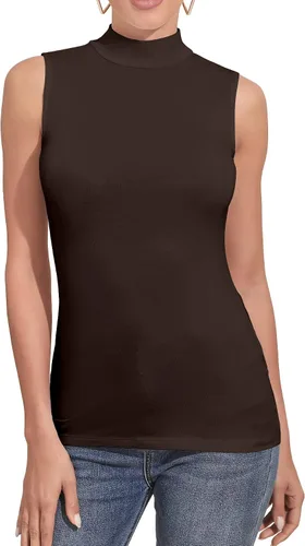 Vista 12 de Camiseta Top sin Mangas de Manga Larga para Mujer, Cuello de Tortuga Simulado, Básica, Ajuste Elástico, Suéter Ligero, Camisa Entallada Verde militar