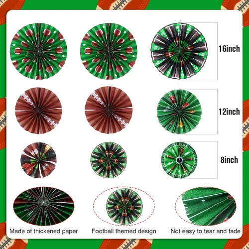 Vista 2 de Outus 9 piezas de decoración de fiesta de fútbol para colgar abanicos de papel de fútbol, béisbol, aula, decoración de pared de techo para deportes