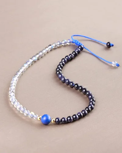 Vista 5 de Jewever Pulsera tobillera de piedra lunar con piedra arenisca azul para mujer, cristales curativos de energía, pulsera para mujer, gema de yoga