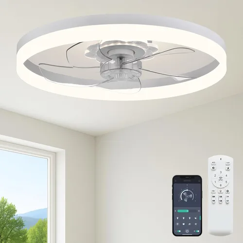 Vista 18 de Fszdorj 20'' Ceiling Fan with Light, Upgraded Low Profile Ceiling Fan with Light, Dimmable Flush Mount Ceiling Fan with Light, Fan light, 6 Speeds