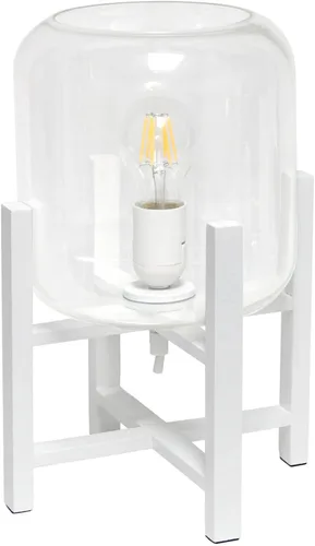 Vista 6 de Simple Designs LT1068-WHT Lámpara de mesa cilíndrica de vidrio montada en madera, blanco/transparente, 9 x 9 x 13.38 pulgadas