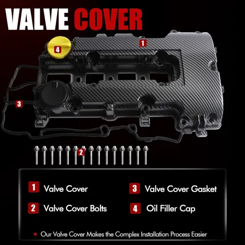 Vista 3 de Cubierta de válvula de aluminio tipo tira de carbono compatible con Chevrolet Cruze 2011-2016 Sonic 2012-2020 Trax 2013-2021 Volt 2011-2015
